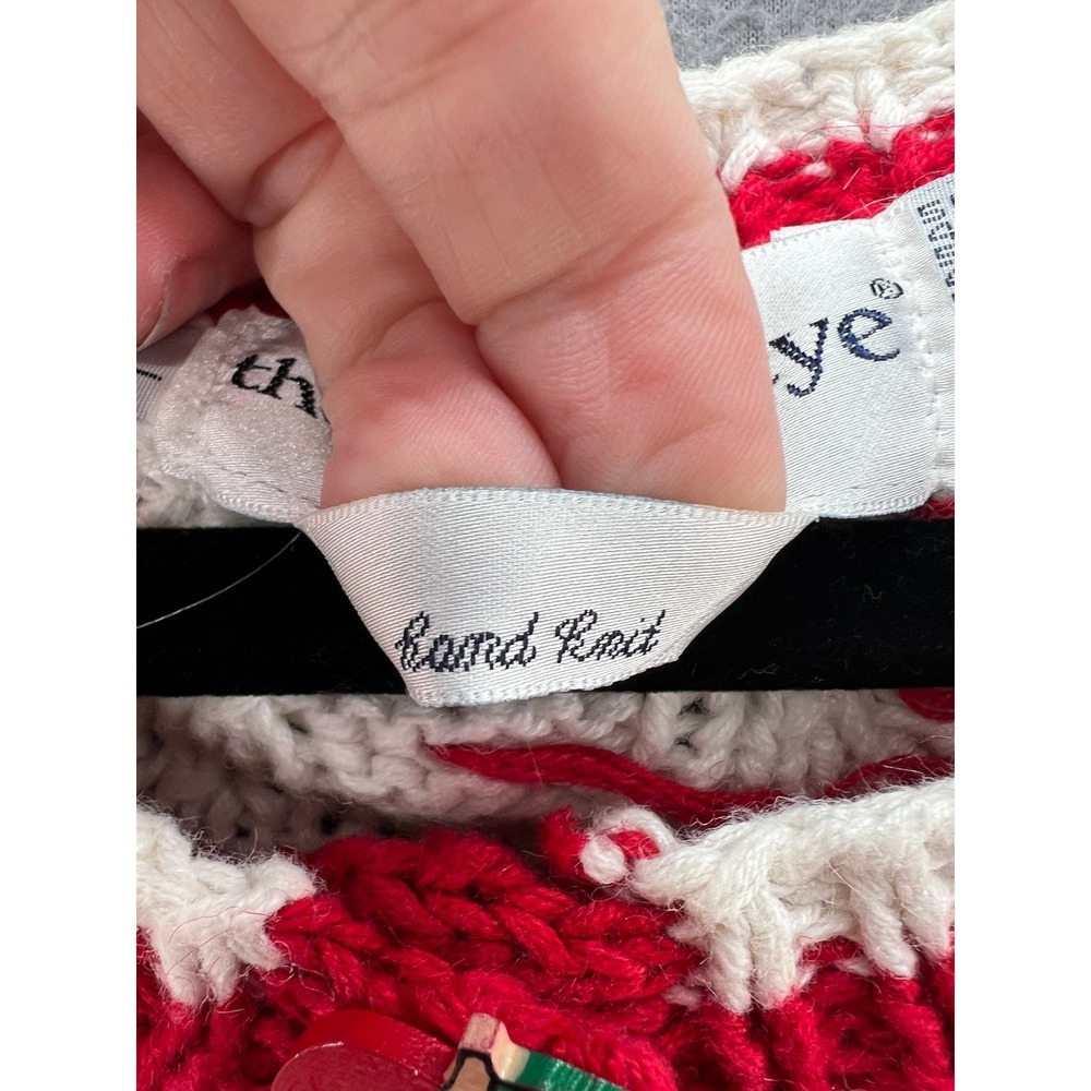 Vintage The Eagle's Eye Hand Knit Teacher School Cardigan Sweater Cream Red 1993 - Picture 12 of 16